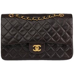 1996 Chanel Black Quilted Lambskin Vintage Medium Classic Double Flap Bag