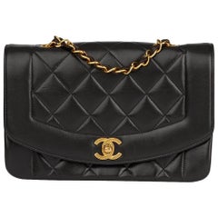 1994 Chanel Black Quilted Lambskin Vintage Small Diana Classic Single Flap