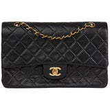 1989 Chanel Black Quilted Lambskin Vintage Medium Classic Double