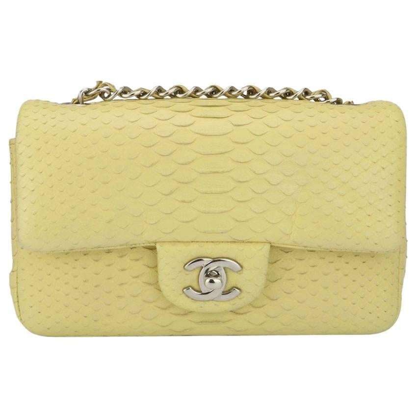 CHANEL Rectangular Mini Yellow Python Bag For Sale