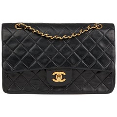 1993 Chanel Black Quilted Lambskin Vintage Medium Classic Double Flap Bag 