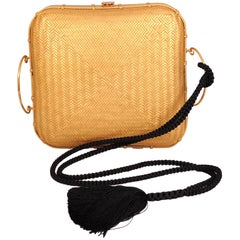 Vintage Elsa Peretti Tiffany & Co. 18K Gold, Silk and Hand Woven Bamboo Museum Held Bag