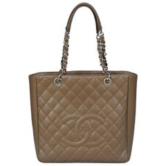 Chanel Large Taupe Caviar Leather Shopping Tote