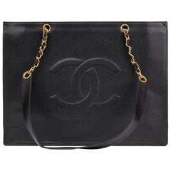 1996 Chanel Black Caviar Leather Vintage Jumbo XL Timeless Shopping Tote
