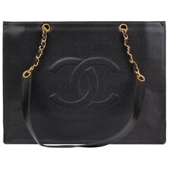 1996 Chanel Black Caviar Leather Vintage Jumbo XL Timeless Shopping Tote 