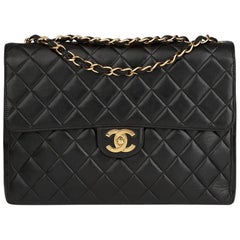 1996 Chanel Black Quilted Lambskin Vintage Jumbo Classic Single Flap Bag