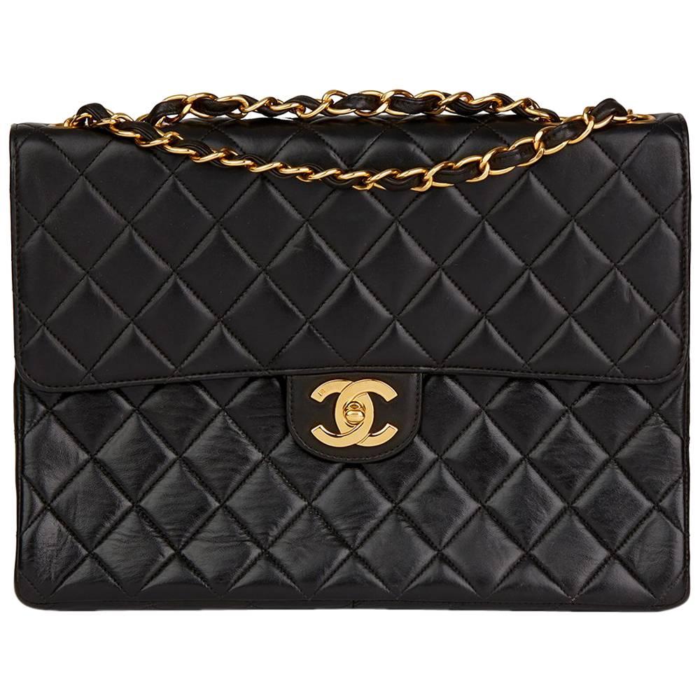 1997 Chanel Black Quilted Lambskin Vintage Jumbo Classic Single Flap Bag