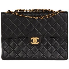 1997 Chanel Black Quilted Lambskin Retro Jumbo Classic Single Flap Bag