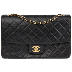 1991 Chanel Black Quilted Lambskin Tall Classic Single Flap Bag With Wallet