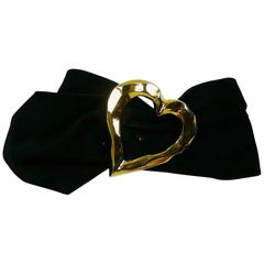 Christian Lacroix Vintage Wide Black Suede Belt with Oversized Gilt Heart Buckle