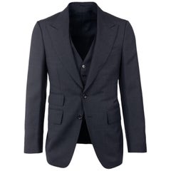  Tom Ford Black Windowpane Wool Blend Three Piece Suit