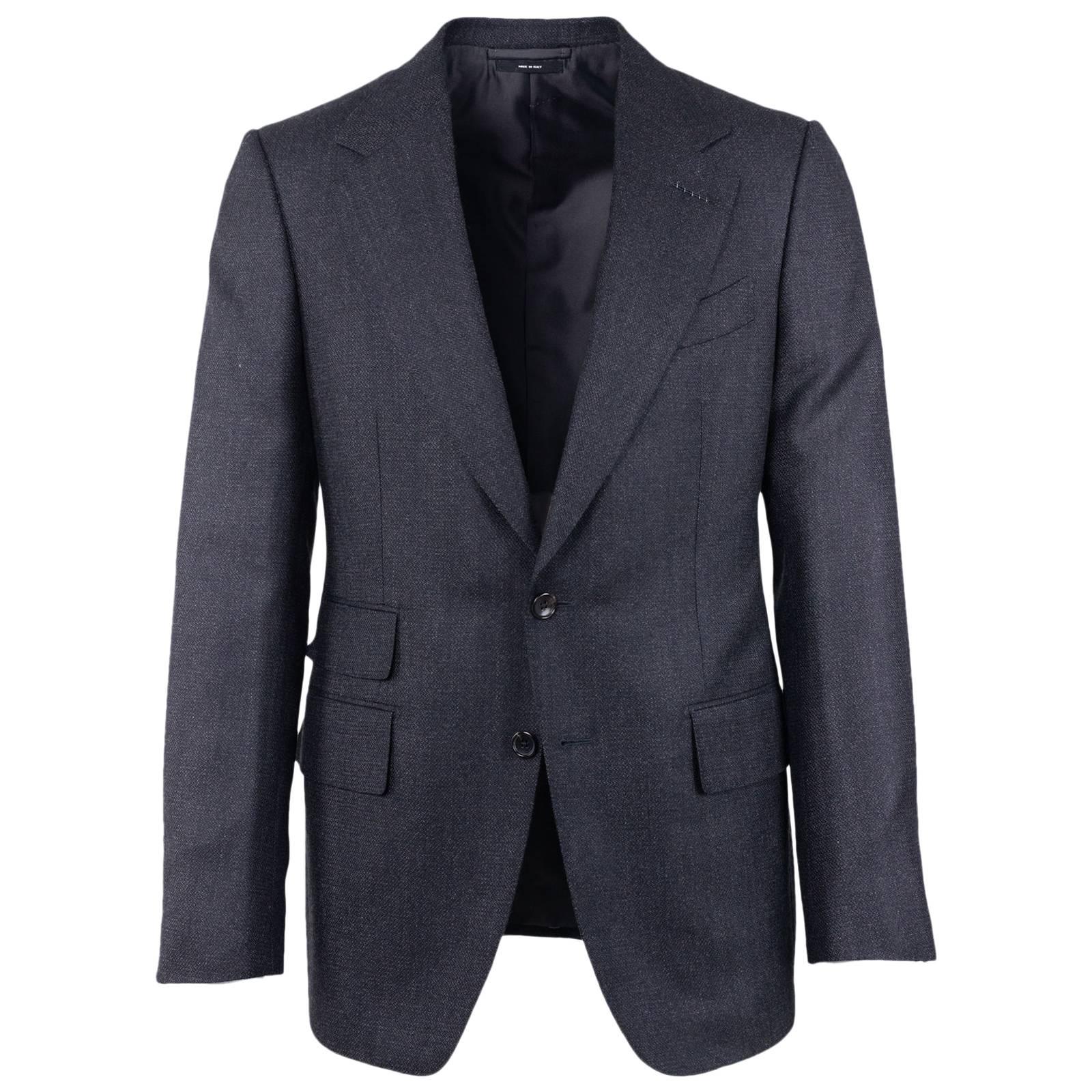 Tom Ford Charcoal Black Wool Blend Mouline Button Front Two Piece Suit For Sale