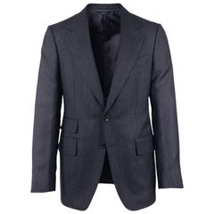 Tom Ford Charcoal Black Wool Blend Mouline Button Front Two Piece Suit