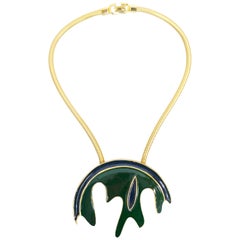Pierre Cardin Blue and Green Enamel Massive Medallion Necklace, 1960s