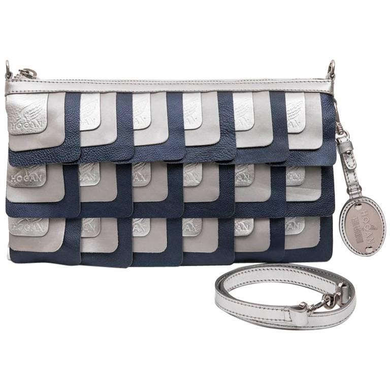 HOGAN Unisex-Clutch entworfen von Karl Lagerfeld aus silbernem Leder