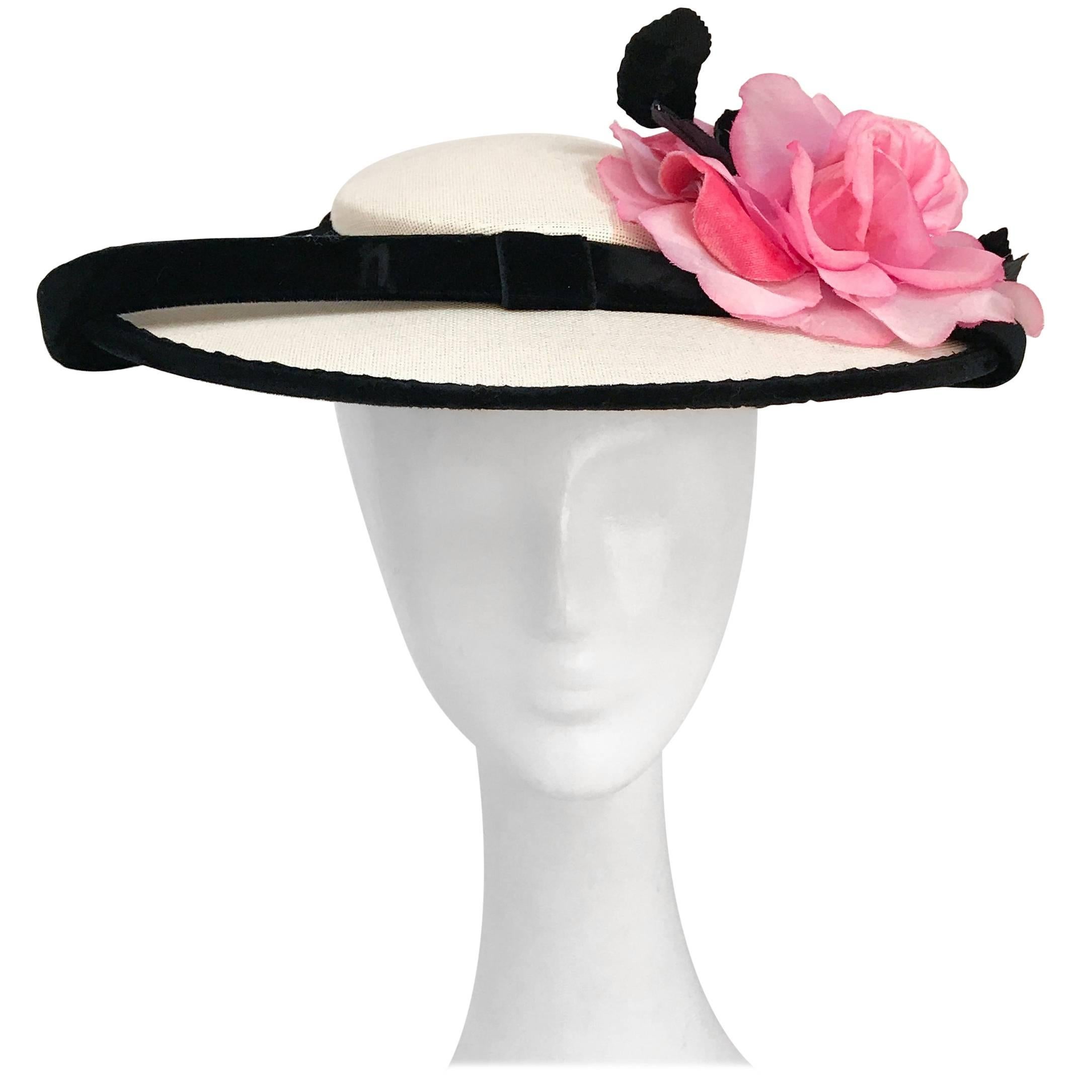 1950s Sunt hat with Black Velvet trim and Silk Flower