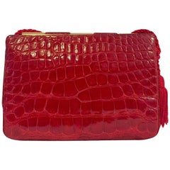Judith Leiber Vintage Red Alligator Bag with Gold Tone Hardware and Red Tassels