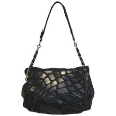 Chanel Black Leather and Knit Patchwork Classic Flap Messenger Shoulder Bag