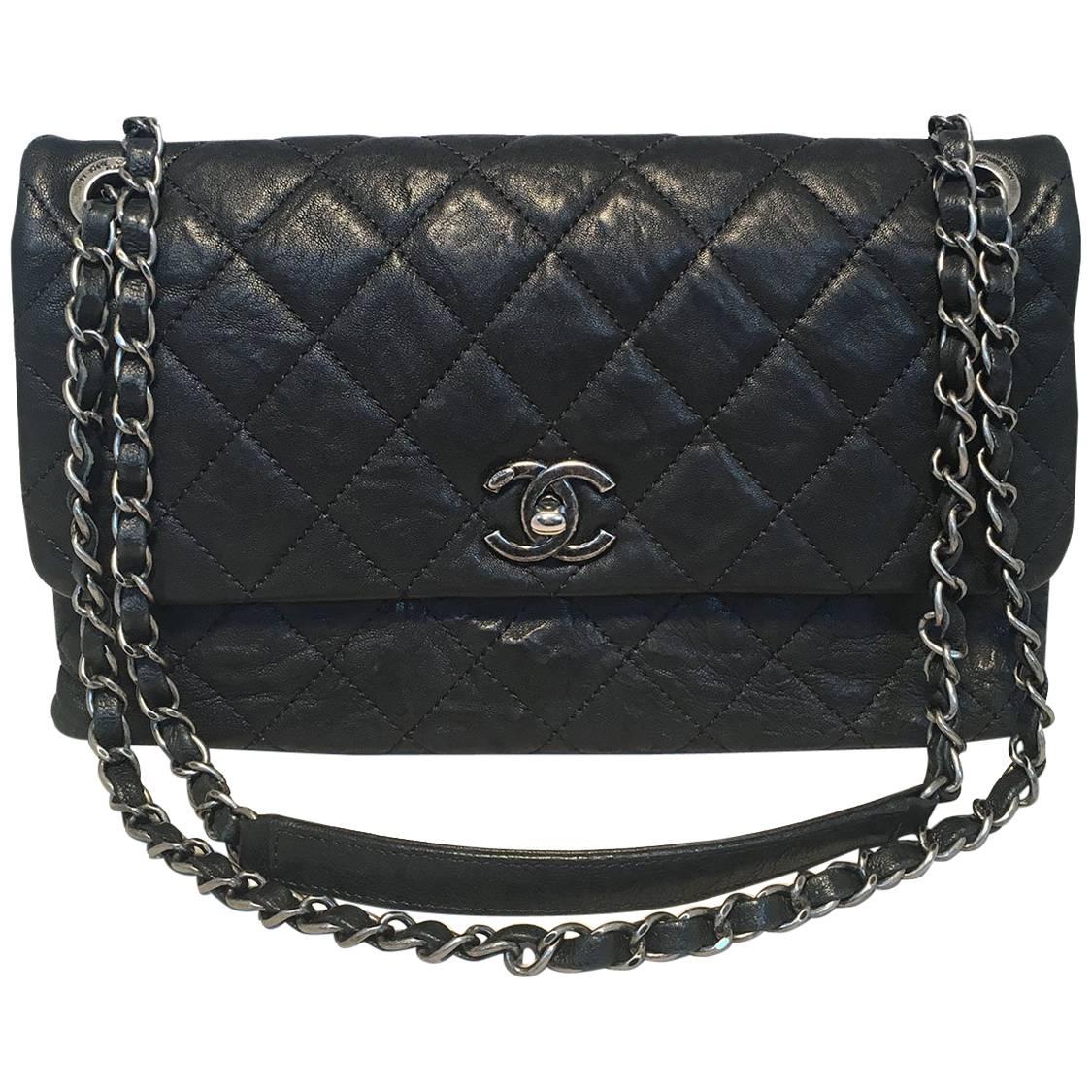 Chanel Quilted Black Aged Calfskin Single Flap Classic Shoulder Bag