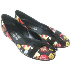 Salvatore Ferragamo Italian Silk Print Flats US Size 8 B circa 1990s