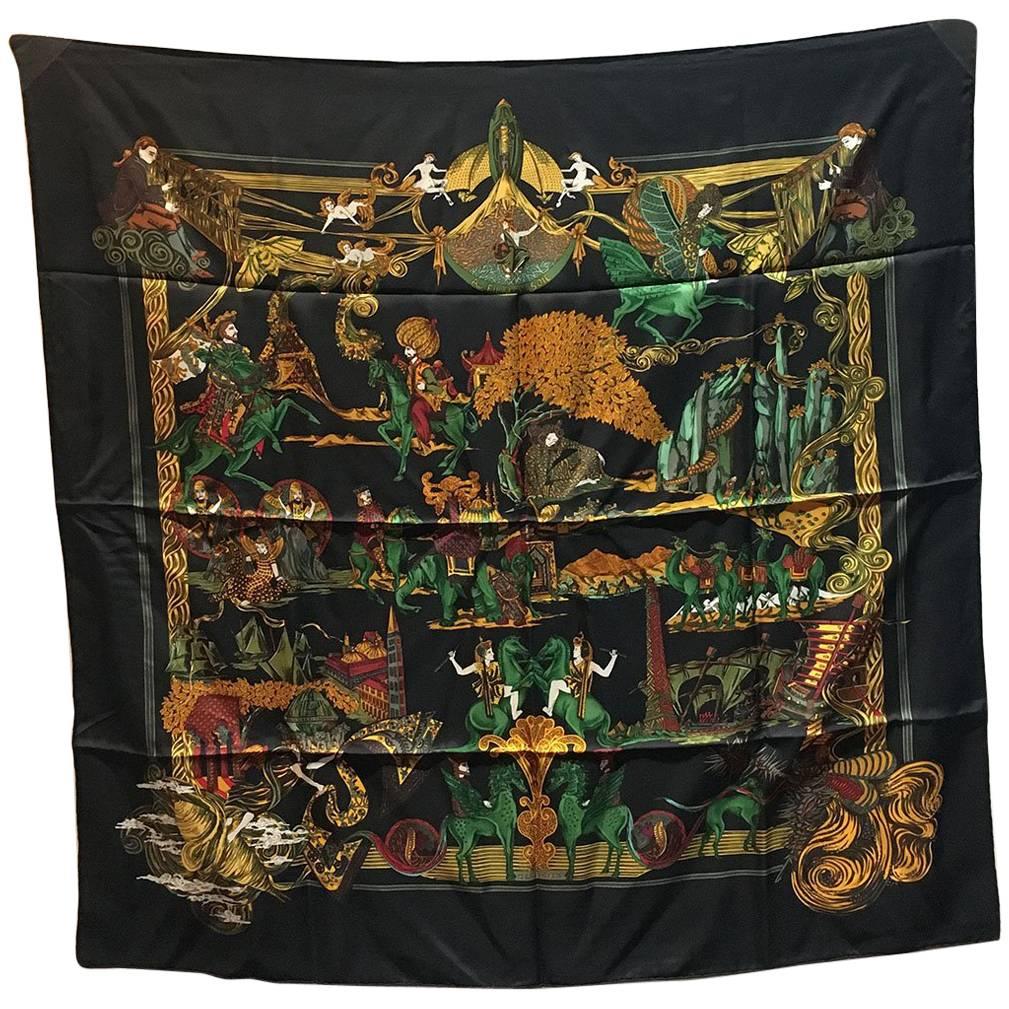 Hermes Au Fin de la Soie Silk Scarf in Black