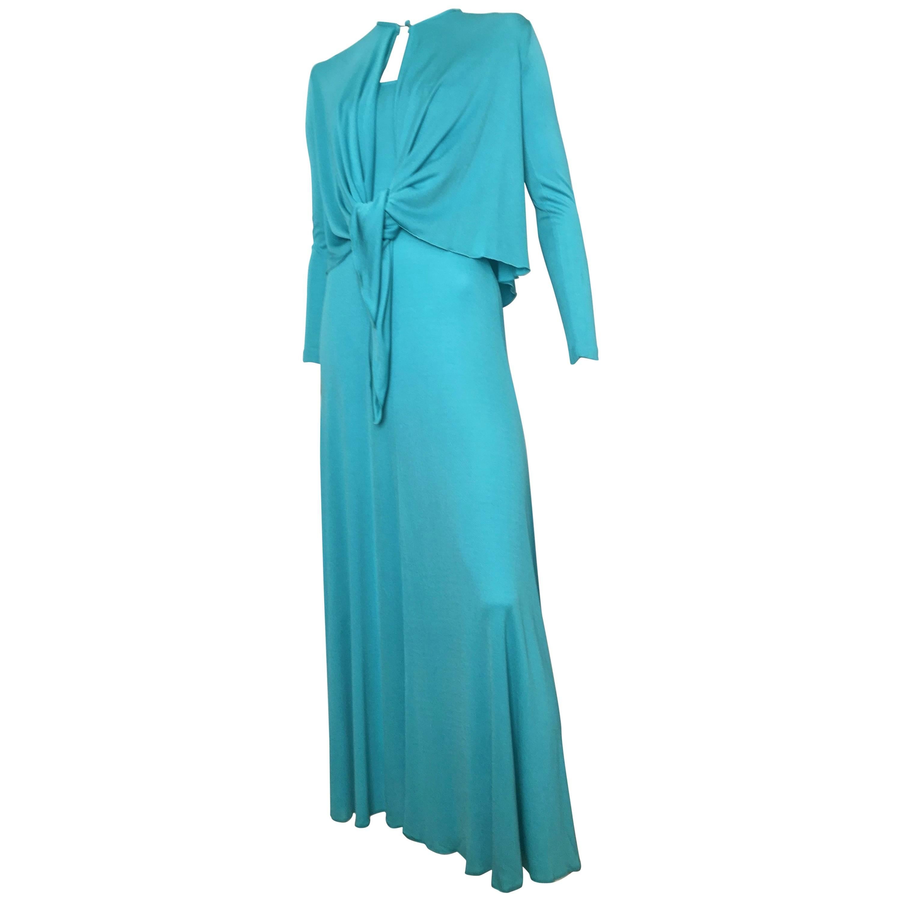 Scott Barrie 1970s Turquoise Disco Maxi Jersey Dress Size 4. For Sale