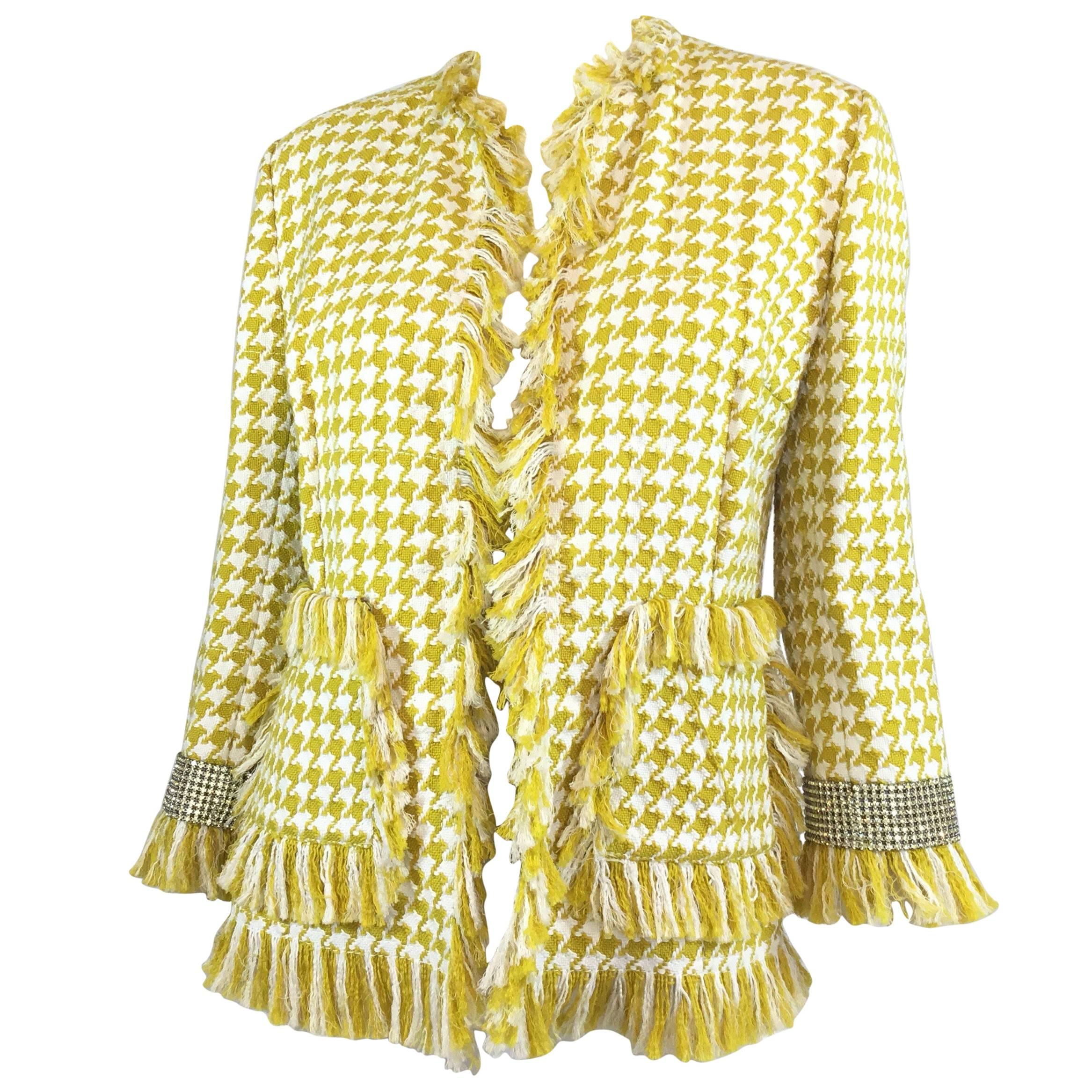 Dolce & Gabbana Houndstooth Jacket with Crystal Cuffs and Leopard Lining
