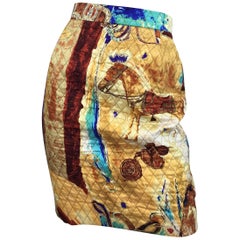 Hermes Equestrian Print Quilted Silk Skirt