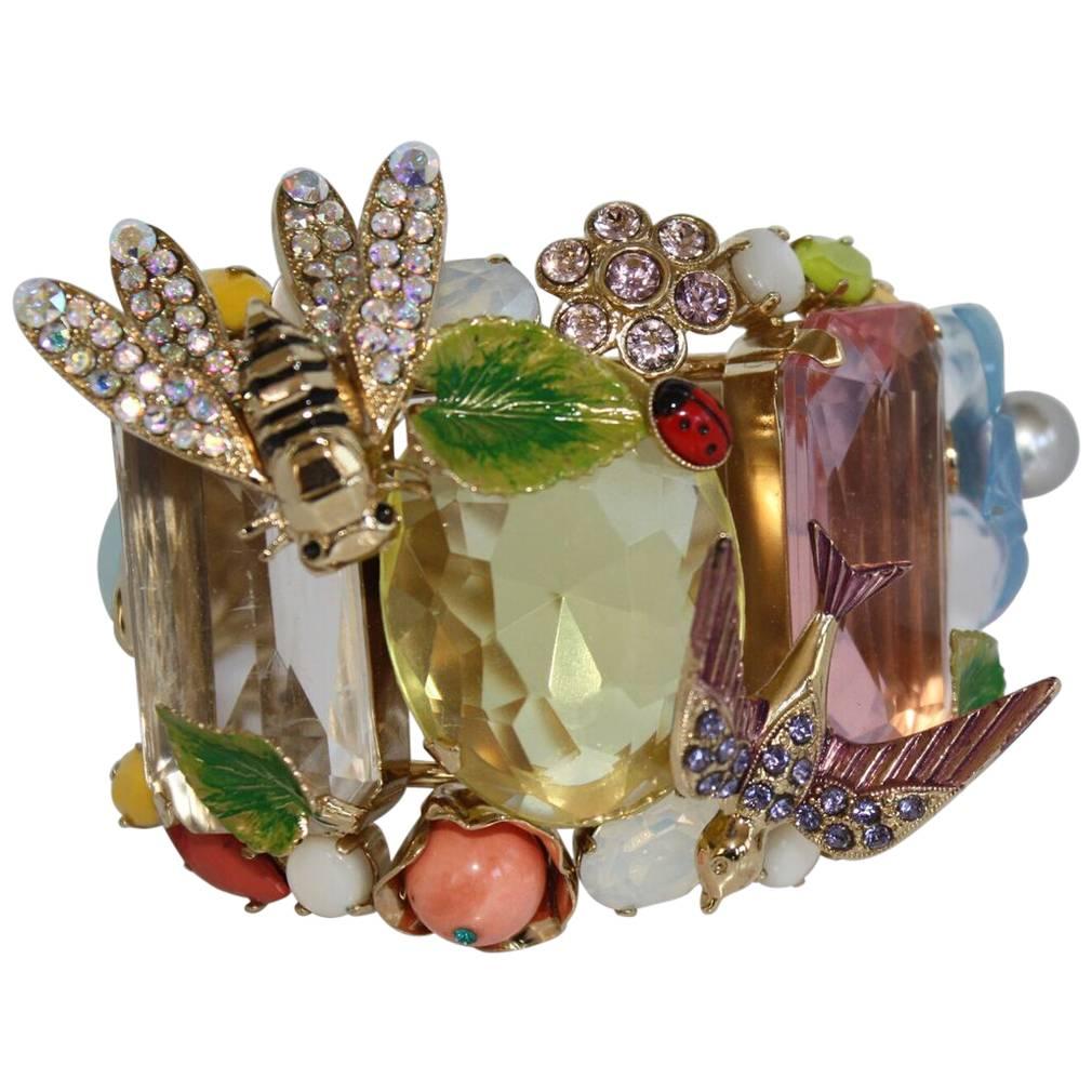 Philippe Ferrandis Crystal and Glass Tropical Cuff Bracelet