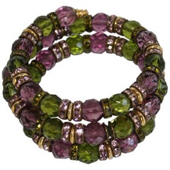 Francoise Montague Glass and Crystal Habibi Memory Wire Bracelet