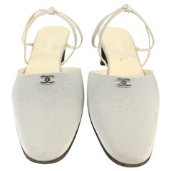 Vintage Chanel "CC" Silver and Grey with Leather Strap Sandals Heels. 