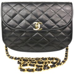 Vintage Chanel Semi-Circle Black Quilted Lamb Leather Paris Limited Edition Shoulder Bag