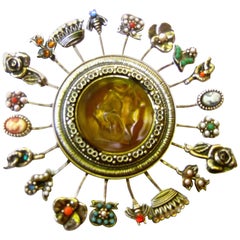 Massive Circular Medallion Lucite Intaglio Brooch circa 1970s