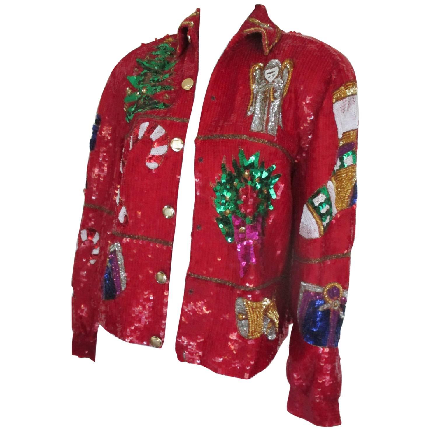 Xmas Sequined Bomber Jacket  For Sale