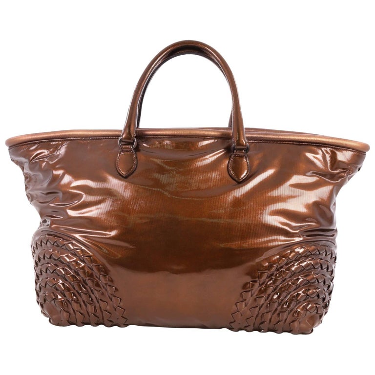Bottega Open Tote Patent with Intrecciato Detail Large For Sale