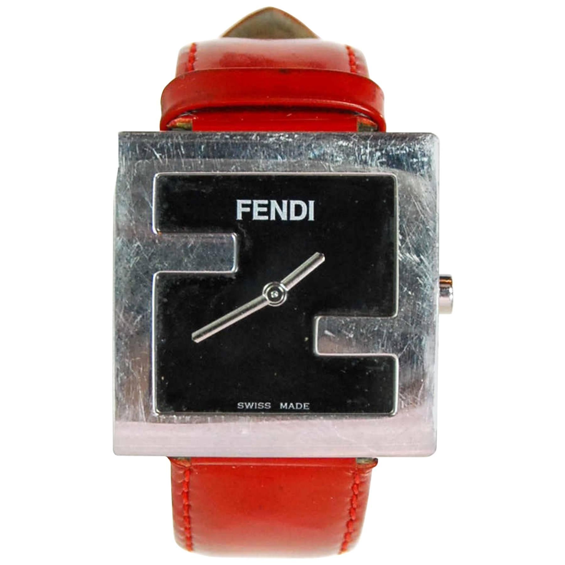 Fendi Red Patent Leather Logo Watch