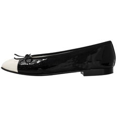 Chanel Black & White Patent Cap-Toe Flats Sz 37