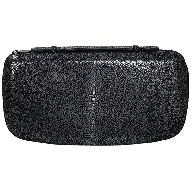 Perrin Black Stingray Le Martha Jet Set Organizer Clutch Bag with Dust