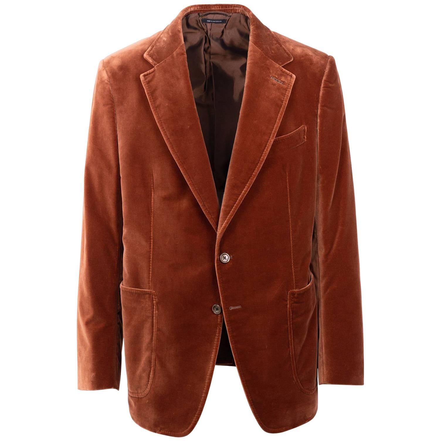Tom Ford Orange Velvet Unfinished Hem Shelton Sport Jacket   For Sale