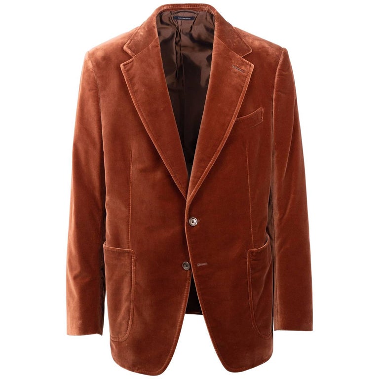Tom Ford Orange Velvet Unfinished Hem Shelton Sport Jacket For Sale at ...
