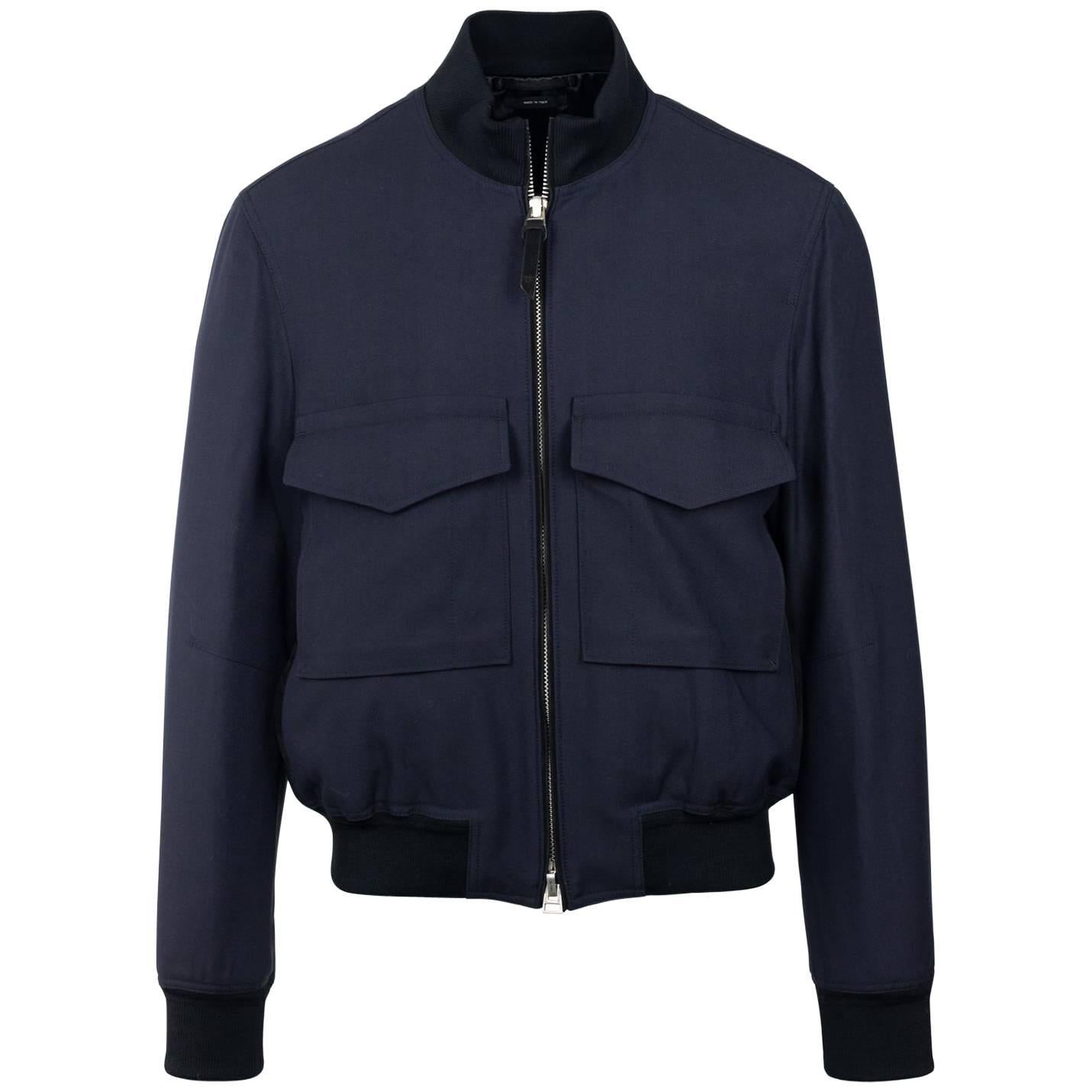 Tom Ford Men Blue Wool Blend Cavalry Bomber Jacket Sz 52/42~RTL $3690 For Sale