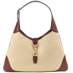 GUCCI "Jackie O Bouvier" Cream Canvas & Brown Leather Hobo Shoulder Bag