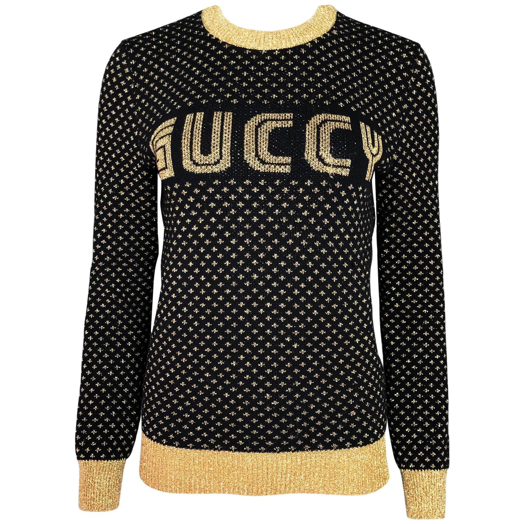 Gucci 2018 and Gold Guccy Sega Sweater For Sale at 1stDibs | guccy sweater, and gold sweater, black and gold gucci sweater