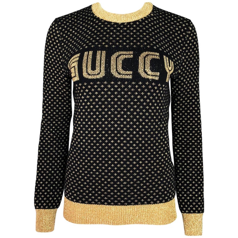 Gucci 2018 Black and Gold Guccy Sega Sweater For Sale at 1stDibs | guccy  sweater, black and gold sweater, black and gold gucci sweater
