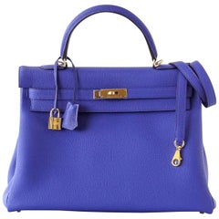 Hermes Retourne Blau Elektrisch GWH Togo Kelly 35 Tasche