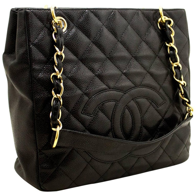 Chanel Caviar Chain Black Quilted Shoulder Bag Shopping Tote For Sale ...