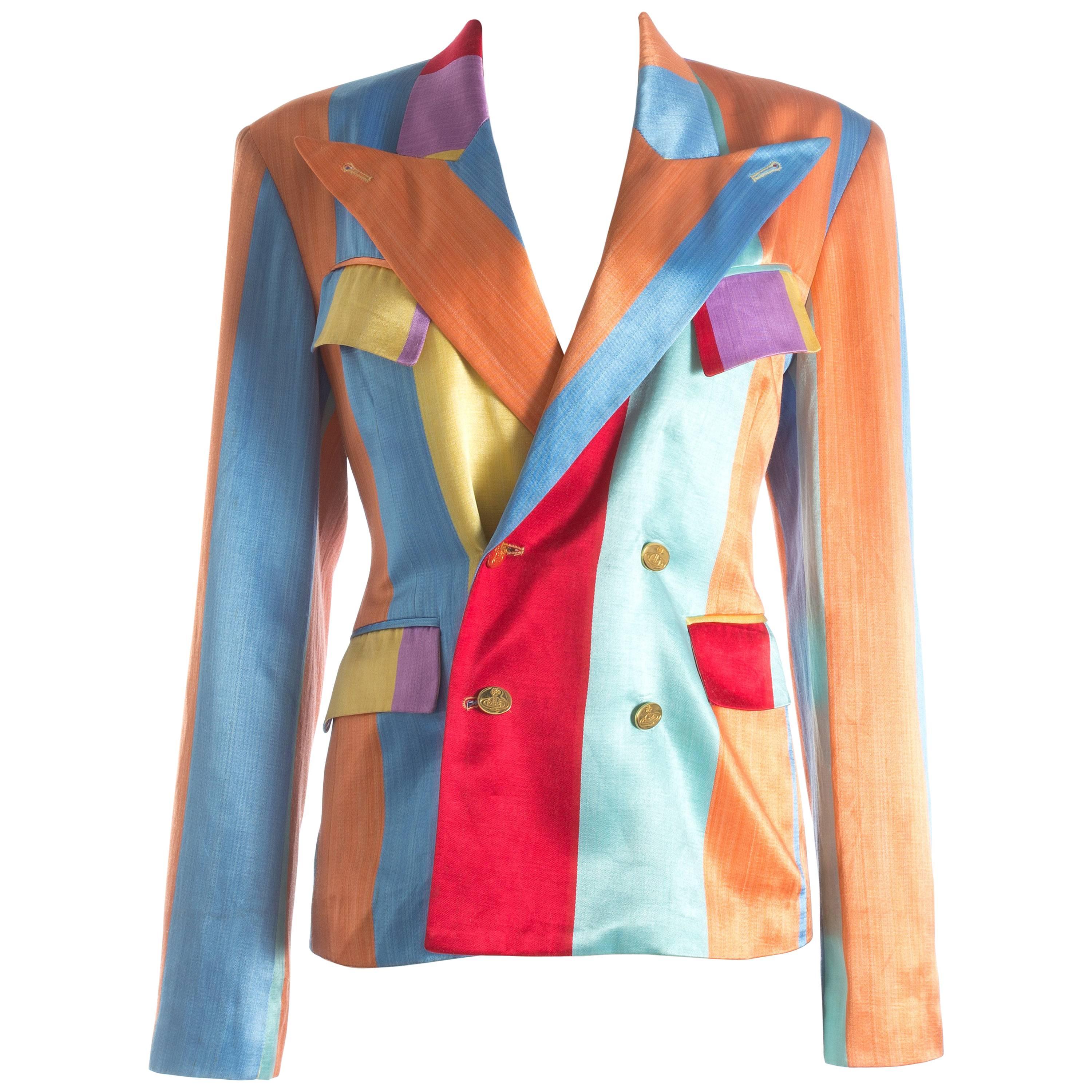 Vivienne Westwood unisex multicoloured striped satin evening jacket  S/S 1993 For Sale