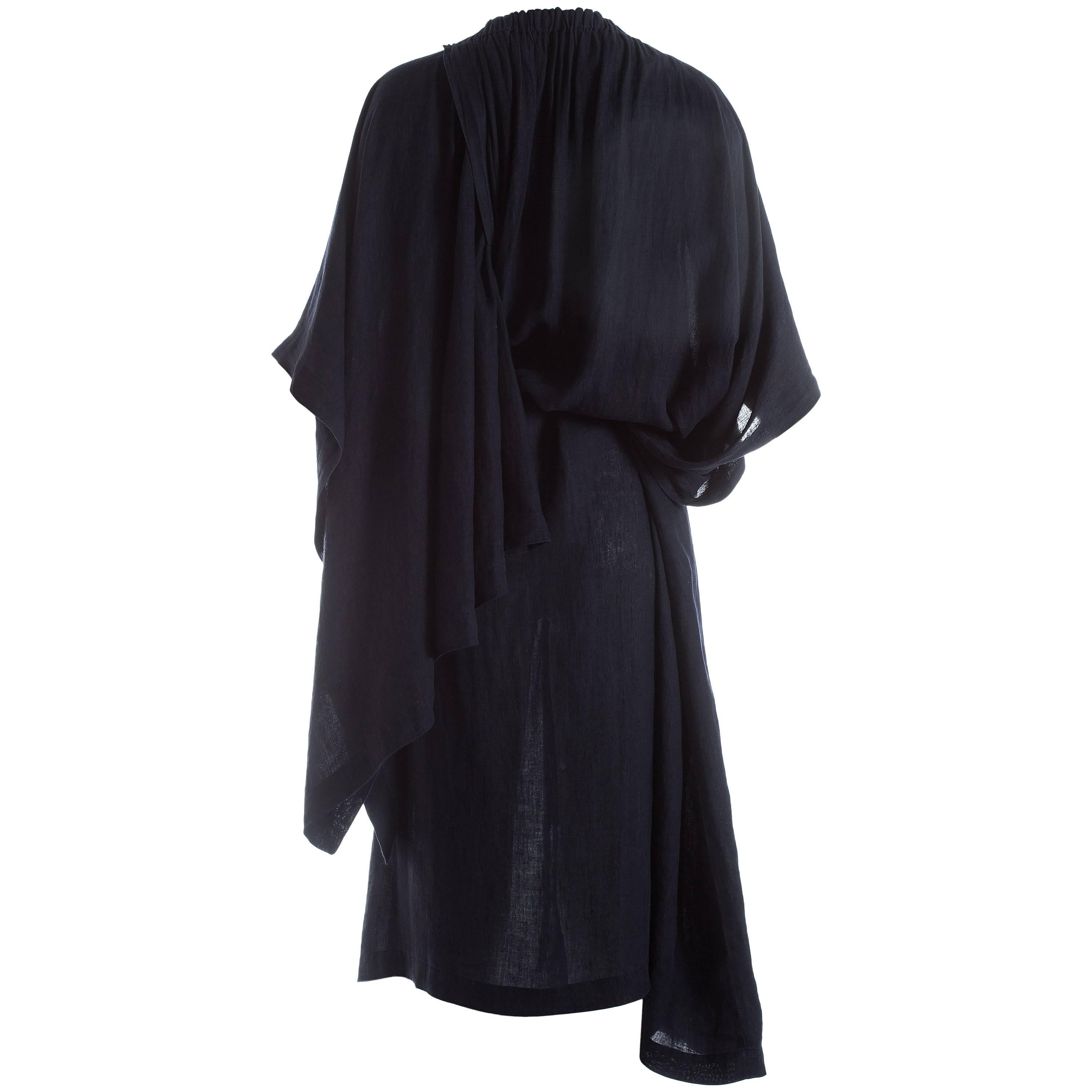 Comme des Garcons indigo linen oversized draped dress, S / S 1984