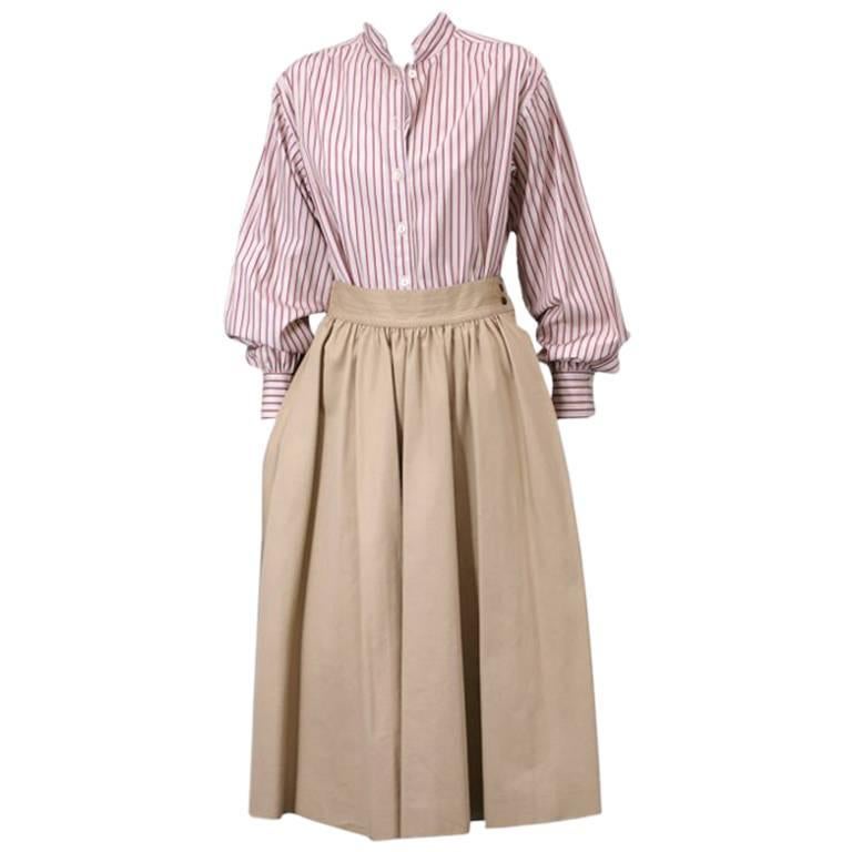Yves Saint Laurent Khaki Cotton Twill Skirt For Sale