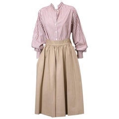 Vintage Yves Saint Laurent Khaki Cotton Twill Skirt